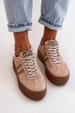 Discount Zazoo N1068S4 Damskie Zamszowe Sneakersy Na Platformie Panterka Różowe Różowy