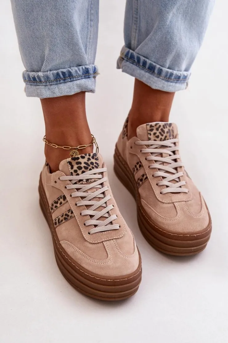 Discount Zazoo N1068S4 Damskie Zamszowe Sneakersy Na Platformie Panterka Różowe Różowy