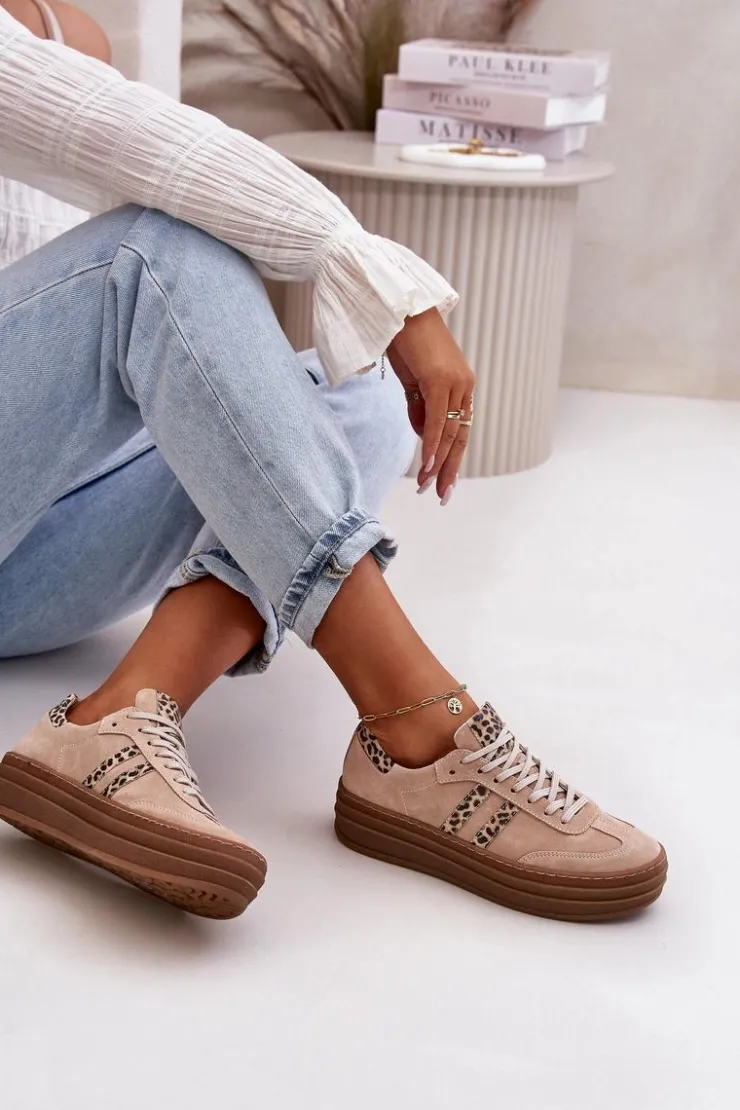 Discount Zazoo N1068S4 Damskie Zamszowe Sneakersy Na Platformie Panterka Różowe Różowy