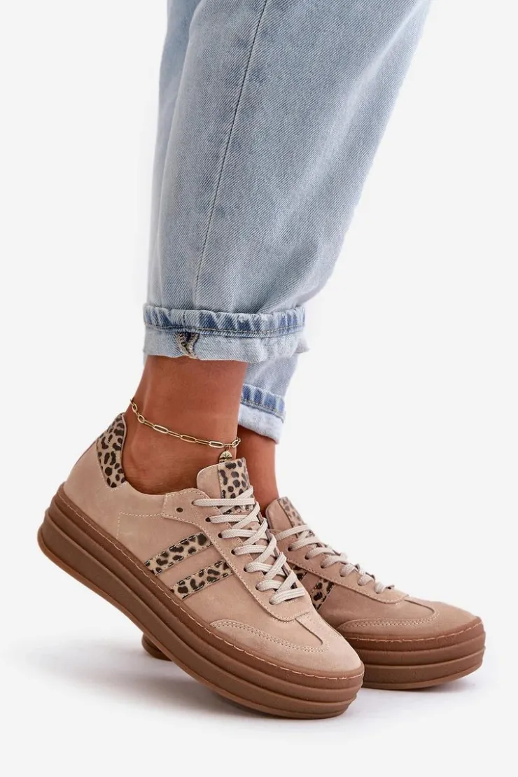 Discount Zazoo N1068S4 Damskie Zamszowe Sneakersy Na Platformie Panterka Różowe Różowy
