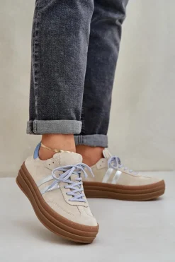 Zazoo Buty Sportowe Na Platformie*N1068S4 Damskie Zamszowe Sneakersy Na Platformie Beżowe Beżowy