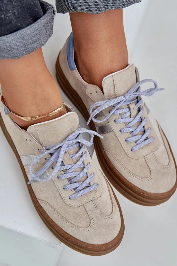 Zazoo Buty Sportowe Na Platformie*N1068S4 Damskie Zamszowe Sneakersy Na Platformie Beżowe Beżowy