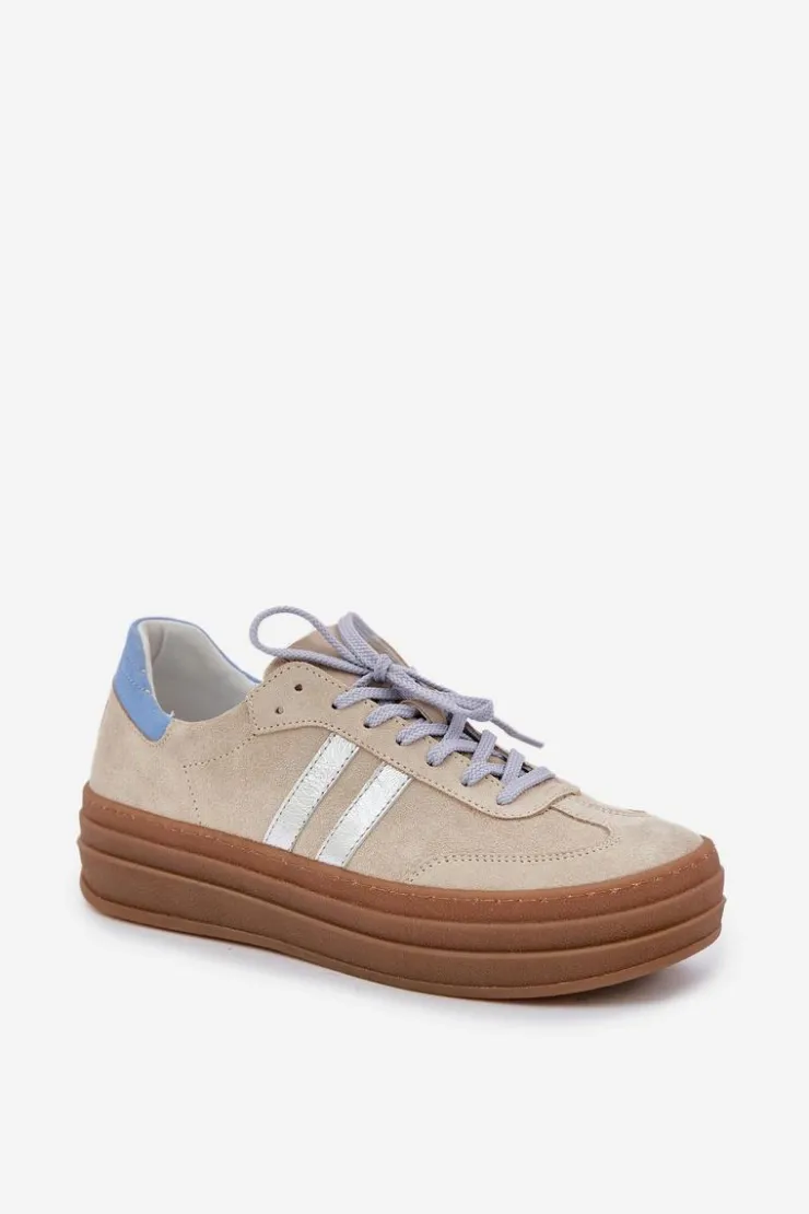 Zazoo Buty Sportowe Na Platformie*N1068S4 Damskie Zamszowe Sneakersy Na Platformie Beżowe Beżowy