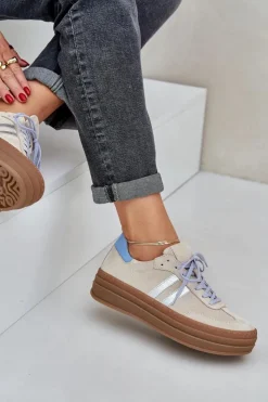 Zazoo Buty Sportowe Na Platformie*N1068S4 Damskie Zamszowe Sneakersy Na Platformie Beżowe Beżowy