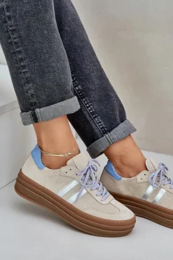 Zazoo Buty Sportowe Na Platformie*N1068S4 Damskie Zamszowe Sneakersy Na Platformie Beżowe Beżowy