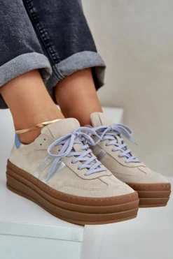 Zazoo Buty Sportowe Na Platformie*N1068S4 Damskie Zamszowe Sneakersy Na Platformie Beżowe Beżowy