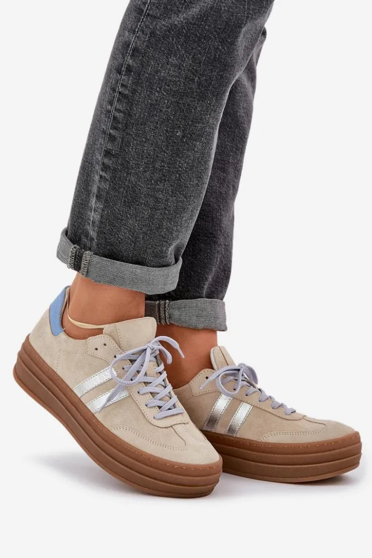 Zazoo Buty Sportowe Na Platformie*N1068S4 Damskie Zamszowe Sneakersy Na Platformie Beżowe Beżowy