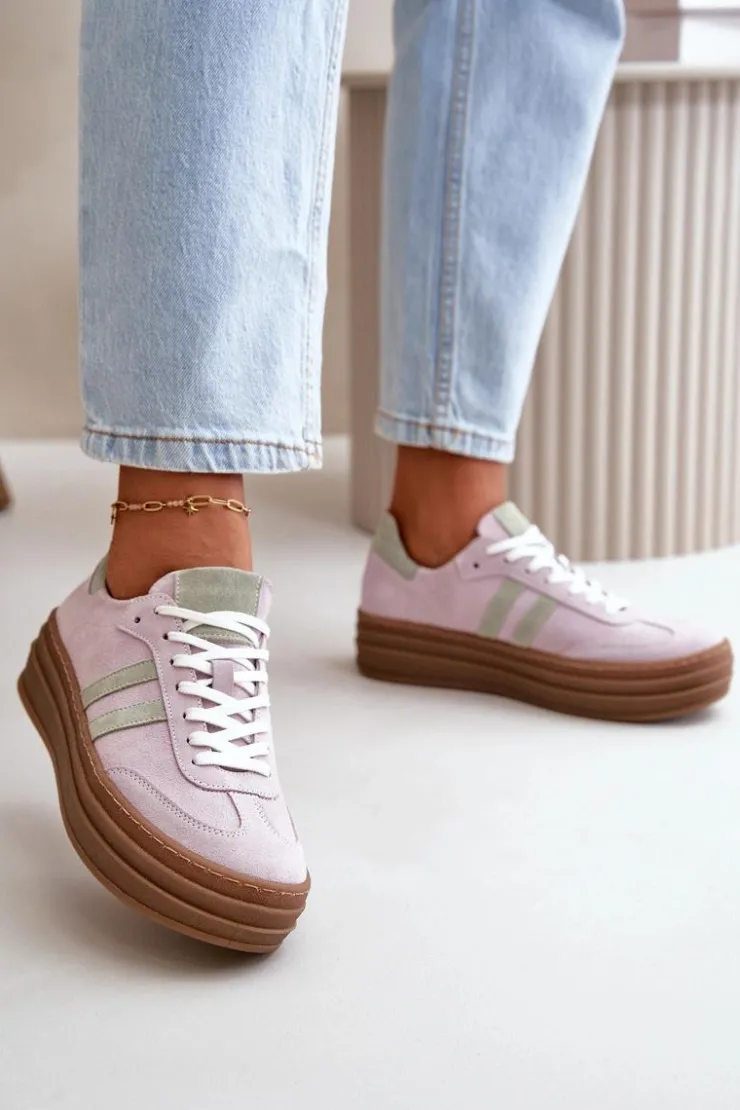 Damskie Zazoo N1068S4 Damskie Zamszowe Sneakersy Na Platformie Fioletowe