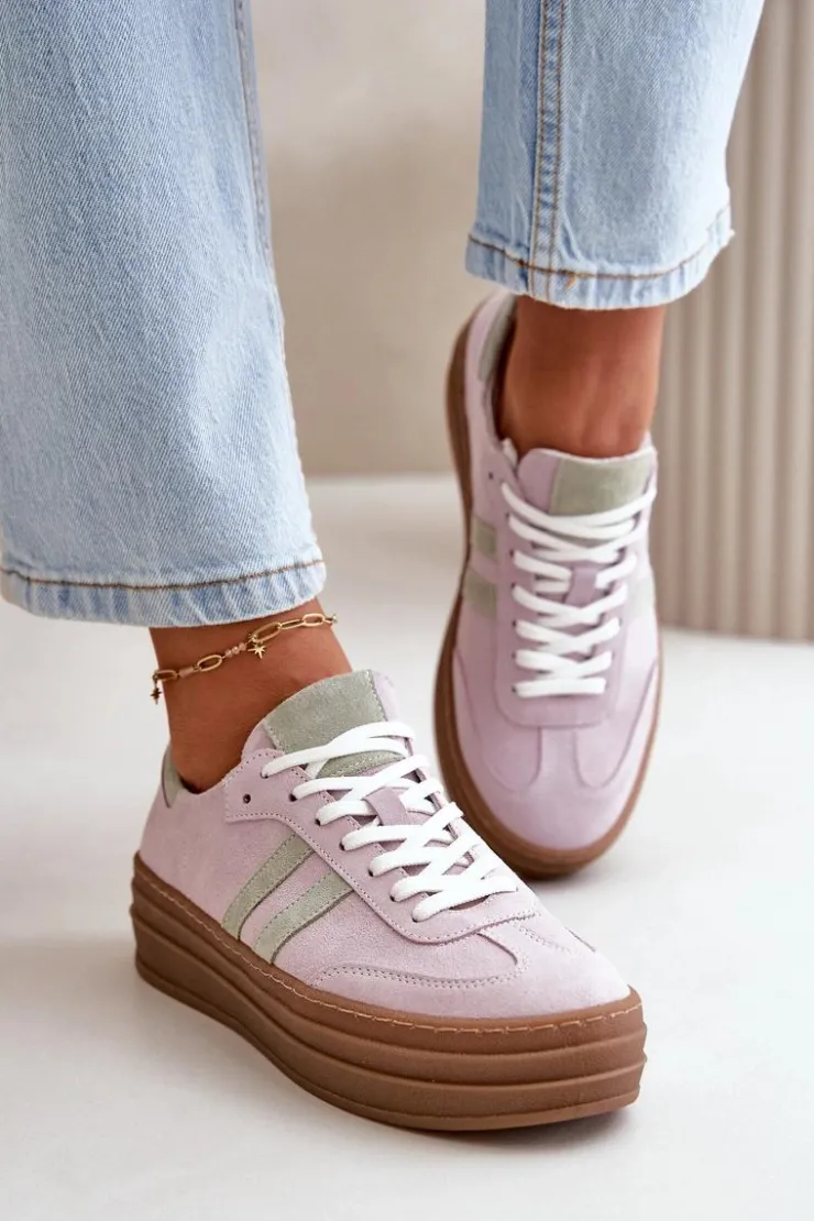 Damskie Zazoo N1068S4 Damskie Zamszowe Sneakersy Na Platformie Fioletowe