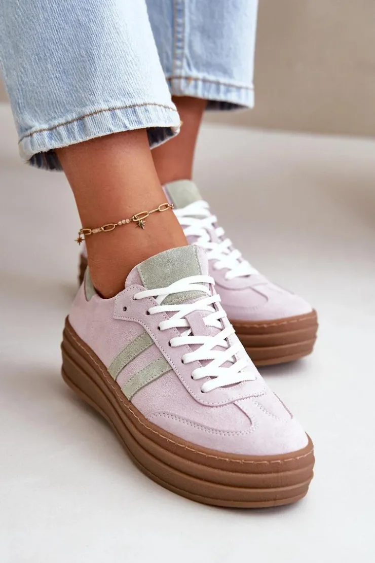 Damskie Zazoo N1068S4 Damskie Zamszowe Sneakersy Na Platformie Fioletowe