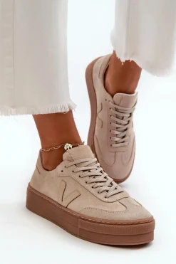 Damskie Zazoo N1100S2 Sneakersy Zamszowe Damskie Na Platformie Beżowe