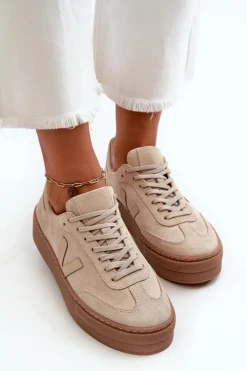 Damskie Zazoo N1100S2 Sneakersy Zamszowe Damskie Na Platformie Beżowe