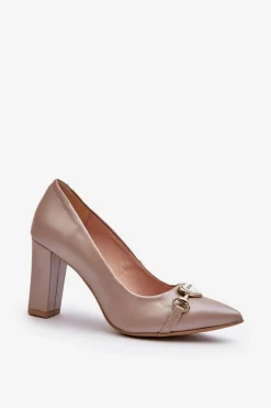 Zazoo Czółenka Na Słupku|Czółenka Klasyczne*2453/OS Skórzane Czółenka Na Słupku Z Sercem Perłowe Różowy