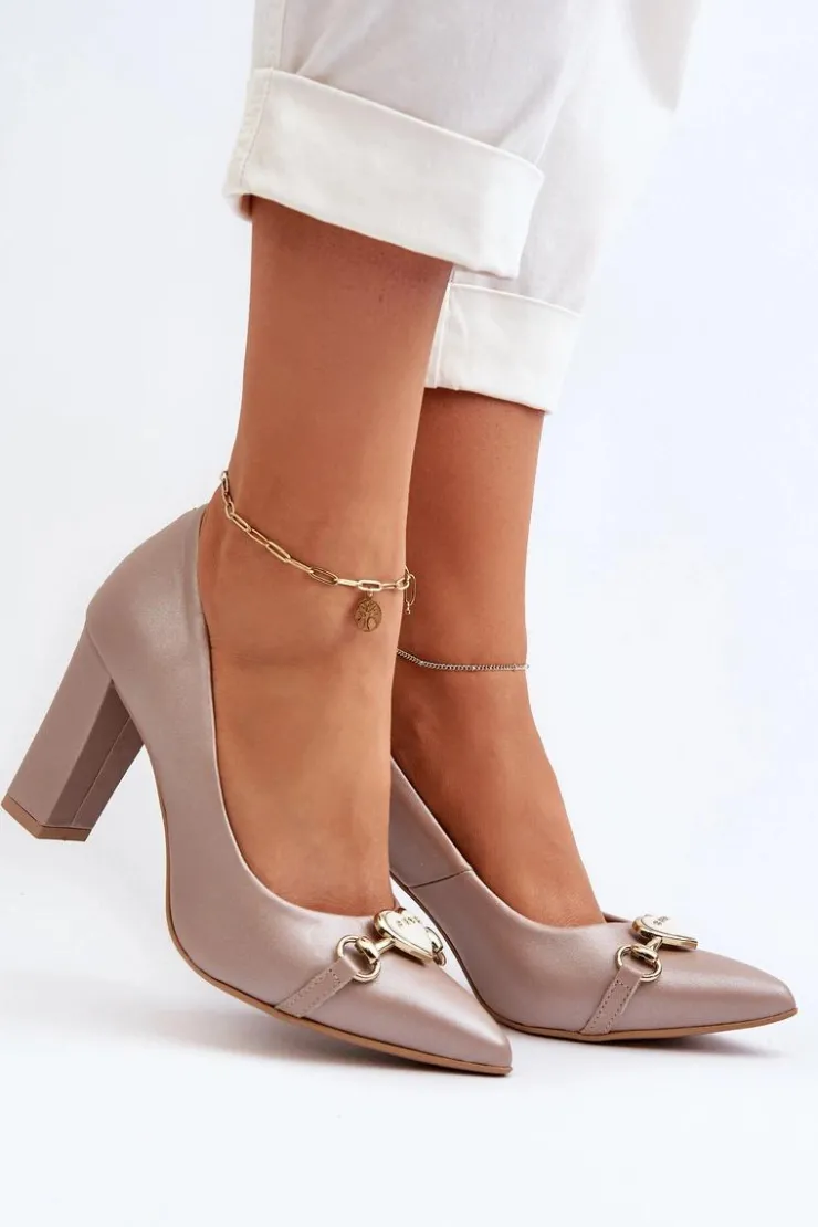 Zazoo Czółenka Na Słupku|Czółenka Klasyczne*2453/OS Skórzane Czółenka Na Słupku Z Sercem Perłowe Różowy