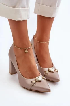 Zazoo Czółenka Na Słupku|Czółenka Klasyczne*2453/OS Skórzane Czółenka Na Słupku Z Sercem Perłowe Różowy