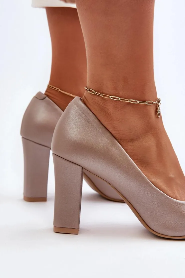 Zazoo Czółenka Na Słupku|Czółenka Klasyczne*2453/OS Skórzane Czółenka Na Słupku Z Sercem Perłowe Różowy