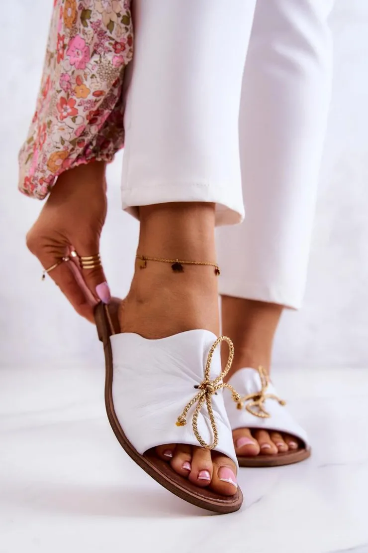 Zazoo Klapki Damskie Klasyczne*Skórzane 2659 Klapki Damskie Białe Biały