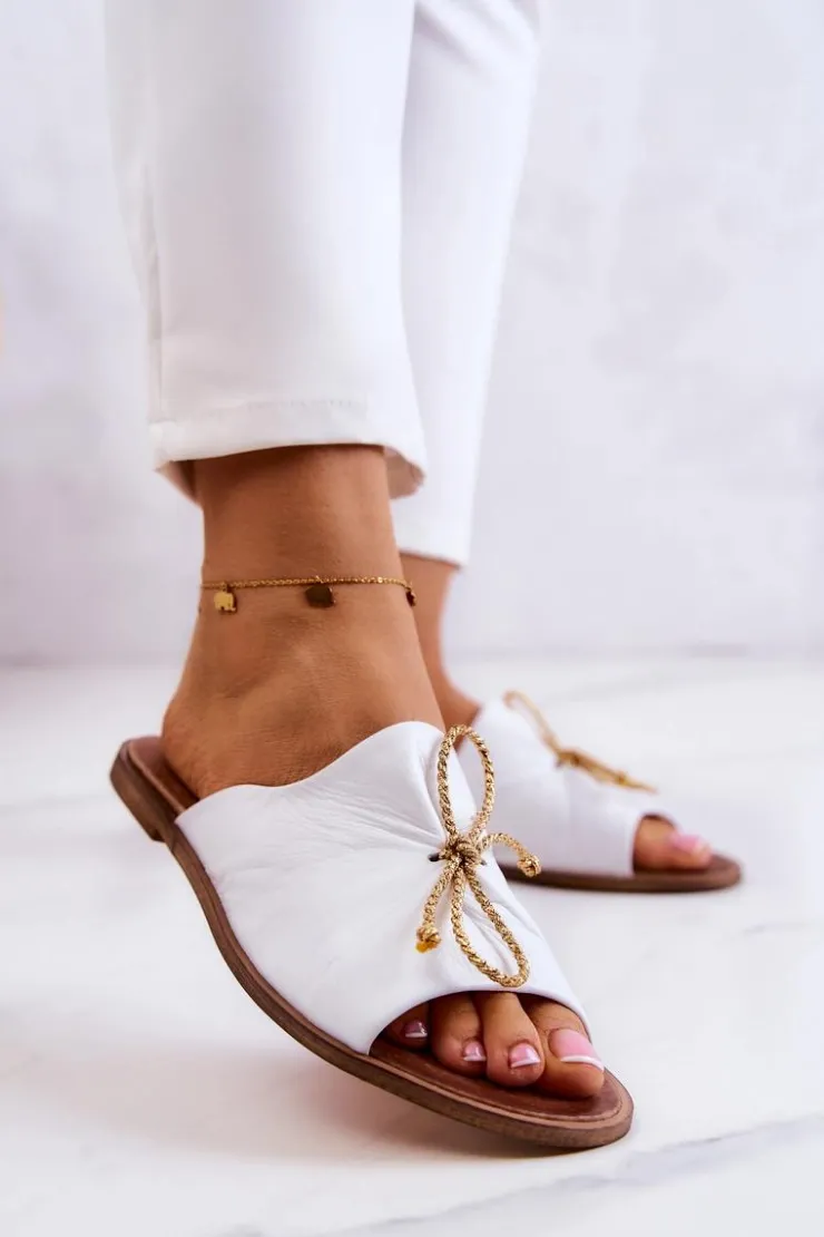 Zazoo Klapki Damskie Klasyczne*Skórzane 2659 Klapki Damskie Białe Biały