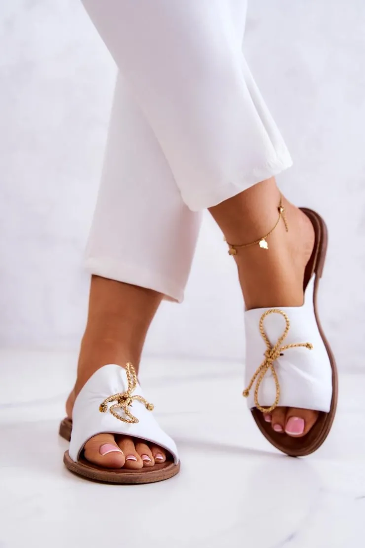 Zazoo Klapki Damskie Klasyczne*Skórzane 2659 Klapki Damskie Białe Biały