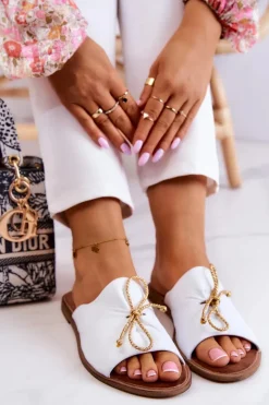 Zazoo Klapki Damskie Klasyczne*Skórzane 2659 Klapki Damskie Białe Biały