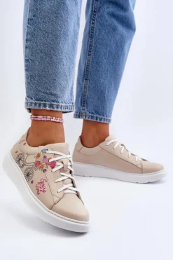 Damskie Zazoo 024/TAMARA Damskie Sneakersy Skórzane Beżowe