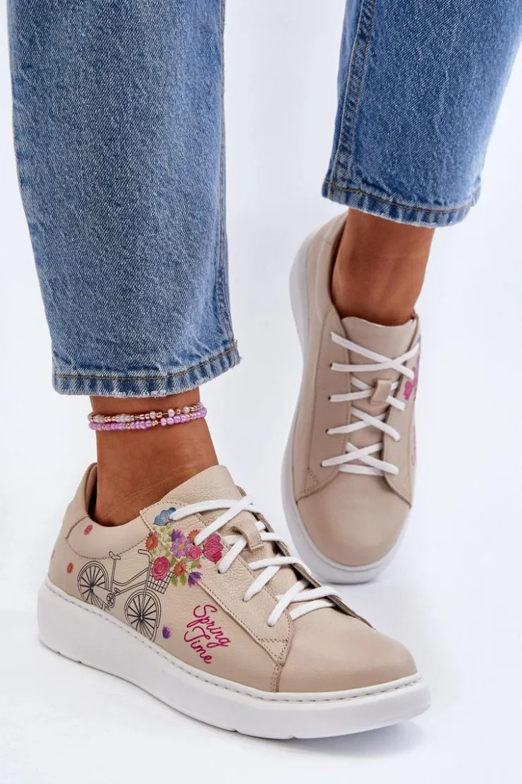 Damskie Zazoo 024/TAMARA Damskie Sneakersy Skórzane Beżowe