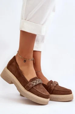 Zazoo Loafersy Damskie|Mokasyny Płaskie*3429/W Damskie Zamszowe Mokasyny Z Ozdobą Brązowe Brązowy