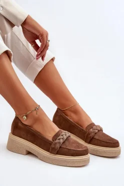 Zazoo Loafersy Damskie|Mokasyny Płaskie*3429/W Damskie Zamszowe Mokasyny Z Ozdobą Brązowe Brązowy