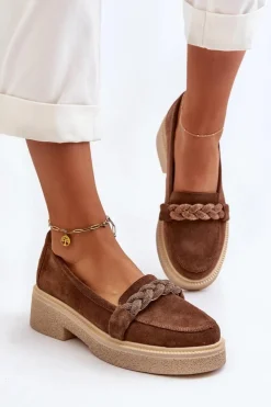 Zazoo Loafersy Damskie|Mokasyny Płaskie*3429/W Damskie Zamszowe Mokasyny Z Ozdobą Brązowe Brązowy