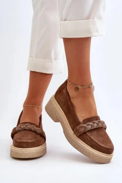 Zazoo Loafersy Damskie|Mokasyny Płaskie*3429/W Damskie Zamszowe Mokasyny Z Ozdobą Brązowe Brązowy