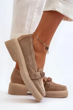 Zazoo Loafersy Damskie|Mokasyny Płaskie*3429/W Damskie Zamszowe Mokasyny Z Ozdobą Beżowe Beżowy