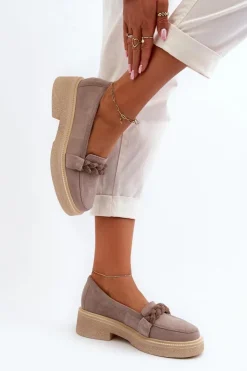 Zazoo 3429/W Damskie Zamszowe Mokasyny Z Ozdobą Cappuccino Beżowy