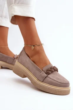 Zazoo 3429/W Damskie Zamszowe Mokasyny Z Ozdobą Cappuccino Beżowy