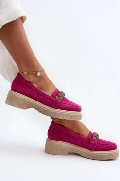 Damskie Zazoo 3429/W Damskie Zamszowe Mokasyny Z Ozdobą Fuksja