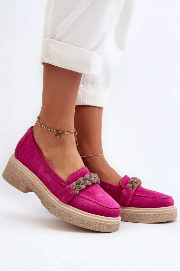 Damskie Zazoo 3429/W Damskie Zamszowe Mokasyny Z Ozdobą Fuksja
