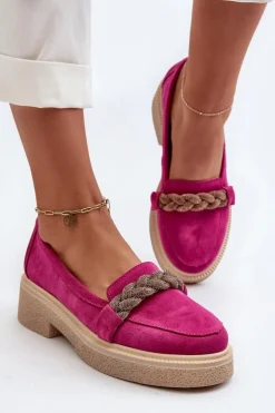 Damskie Zazoo 3429/W Damskie Zamszowe Mokasyny Z Ozdobą Fuksja