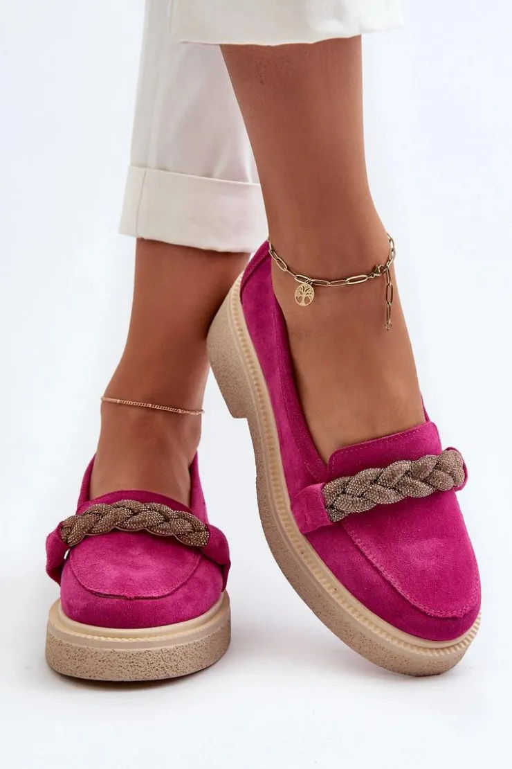 Damskie Zazoo 3429/W Damskie Zamszowe Mokasyny Z Ozdobą Fuksja
