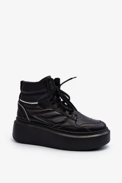Discount Zazoo 3392/X Damskie Skórzane Buty Sportowe Na Platformie Czarne Czarny