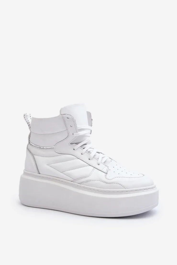 Outlet Zazoo 3392/X Damskie Skórzane Buty Sportowe Na Platformie Białe Biały