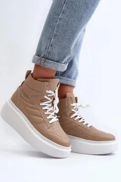 Zazoo Sneakersy Damskie*3392/X Damskie Skórzane Buty Sportowe Na Platformie Beżowe Beżowy
