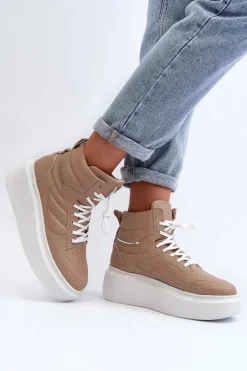 Zazoo Sneakersy Damskie*3392/X Damskie Skórzane Buty Sportowe Na Platformie Beżowe Beżowy