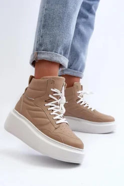 Zazoo Sneakersy Damskie*3392/X Damskie Skórzane Buty Sportowe Na Platformie Beżowe Beżowy