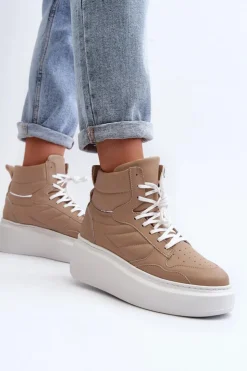 Zazoo Sneakersy Damskie*3392/X Damskie Skórzane Buty Sportowe Na Platformie Beżowe Beżowy