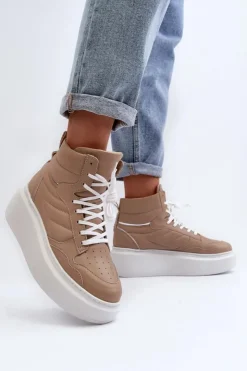 Zazoo Sneakersy Damskie*3392/X Damskie Skórzane Buty Sportowe Na Platformie Beżowe Beżowy