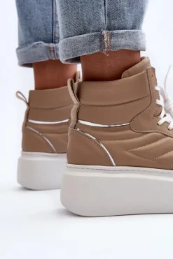 Zazoo Sneakersy Damskie*3392/X Damskie Skórzane Buty Sportowe Na Platformie Beżowe Beżowy