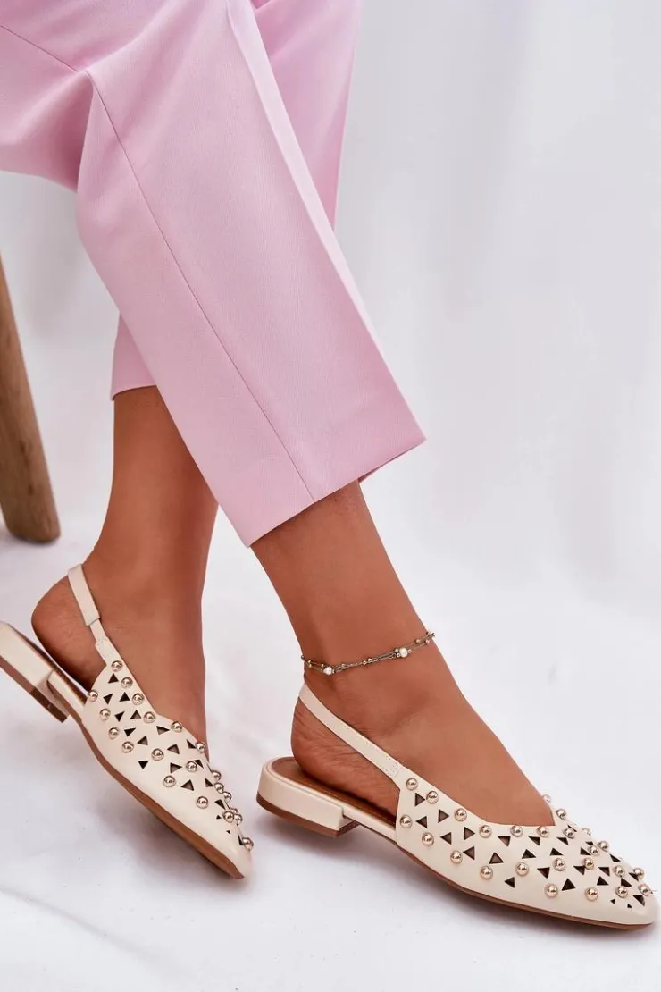 Best Boto Zdobione Baleriny Na Płaskim Obcasie Beżowe Nilarisela Beżowy