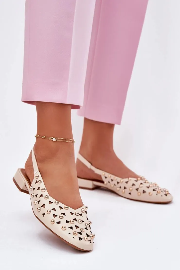 Best Boto Zdobione Baleriny Na Płaskim Obcasie Beżowe Nilarisela Beżowy