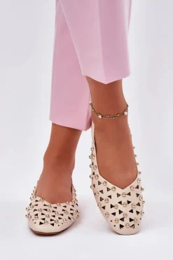 Best Boto Zdobione Baleriny Na Płaskim Obcasie Beżowe Nilarisela Beżowy