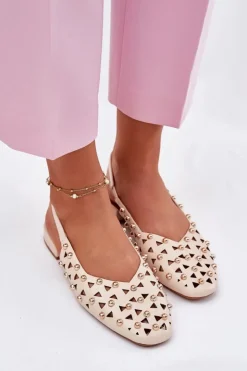 Best Boto Zdobione Baleriny Na Płaskim Obcasie Beżowe Nilarisela Beżowy