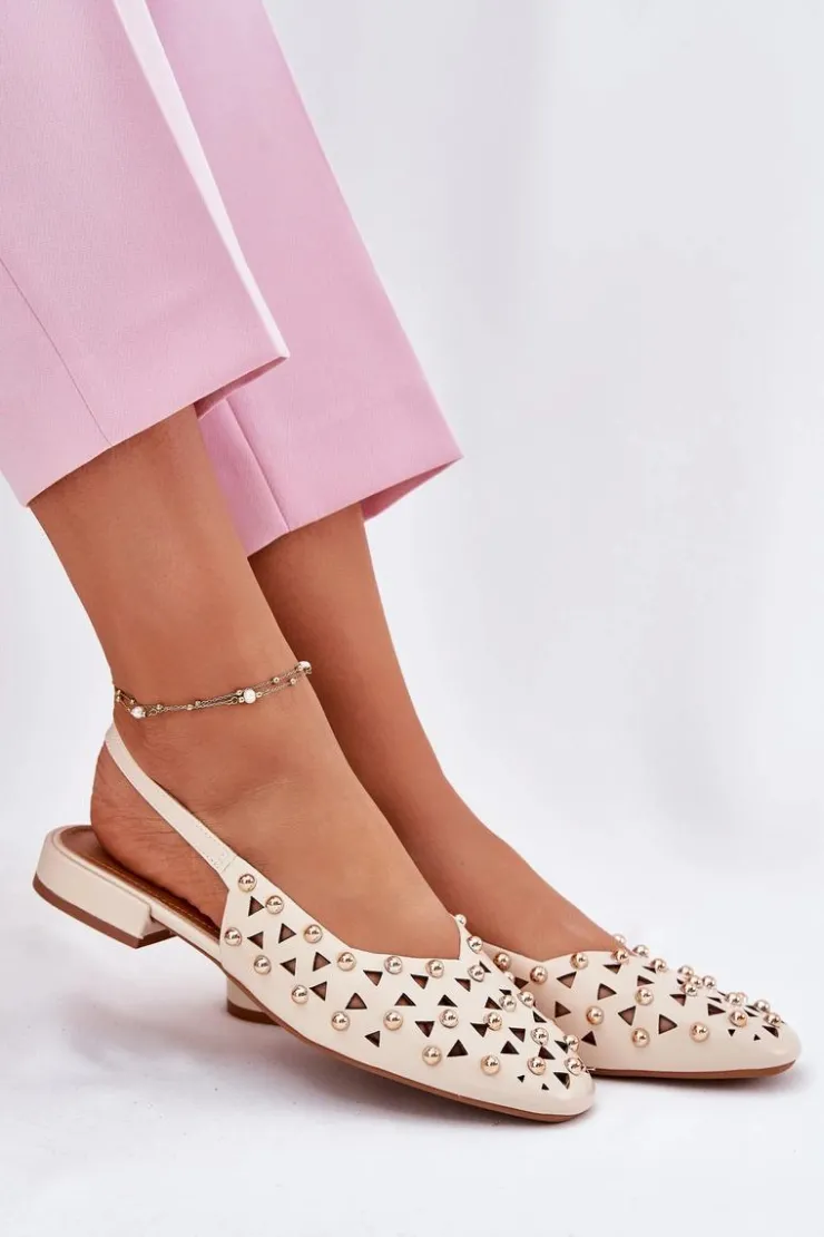 Best Boto Zdobione Baleriny Na Płaskim Obcasie Beżowe Nilarisela Beżowy